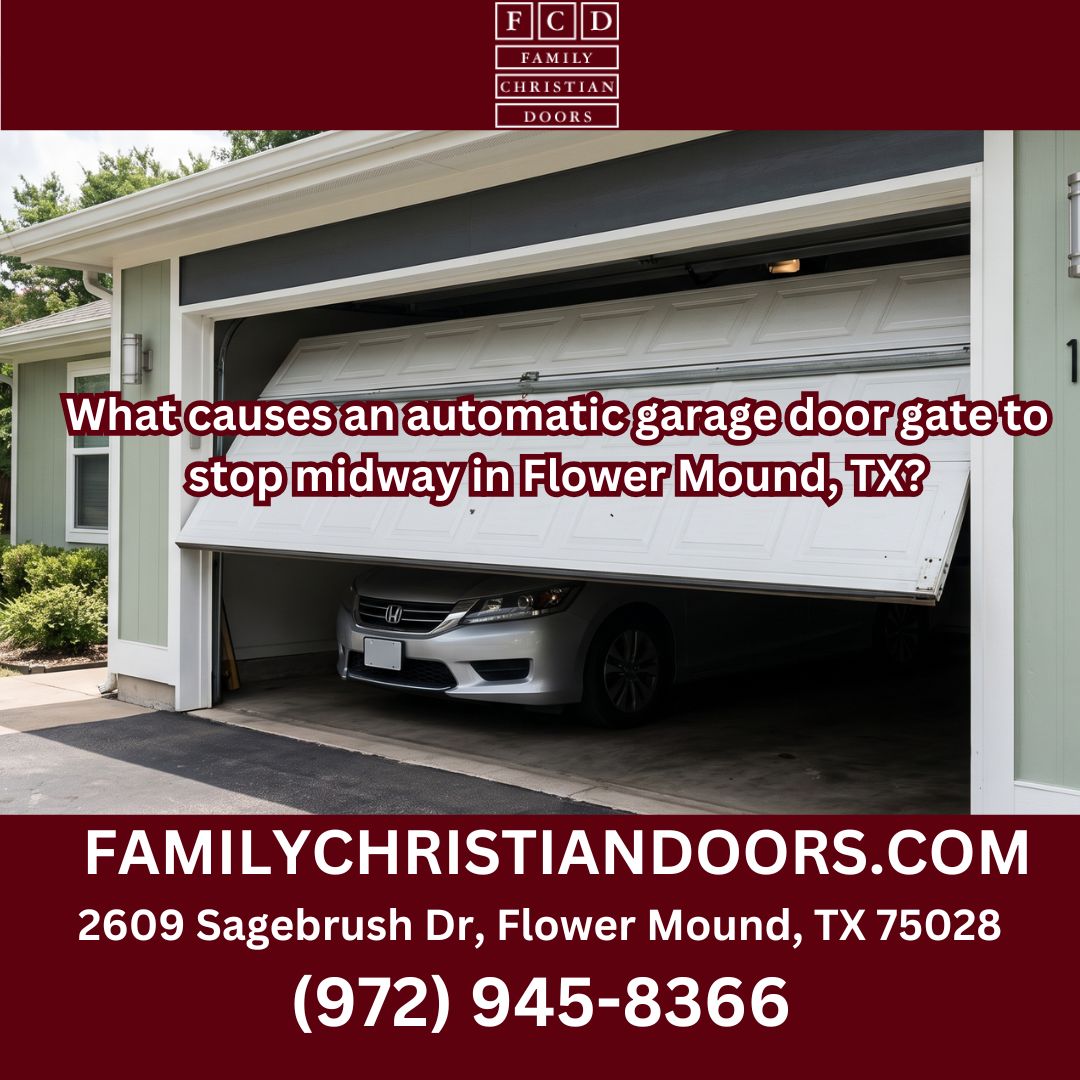 What causes an automatic garage door gate to stop midway in Flower Mound, TX?